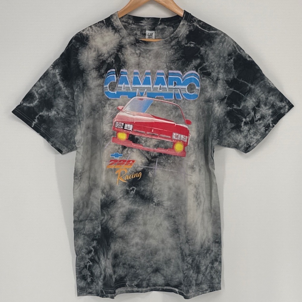 GM Camaro Z28 Racing Mens T-Shirt XL Grey Tie Dye Graphic Muscle Car Tee